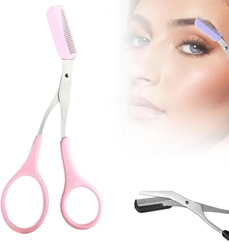 Verbesserte Augenbrauen Trimmer Schere, 2024 Neue 2 In 1 Augenbrauen Schere Mit Kamm, Zum KüRzen Der Augenbraue Und WimpernschöNheit ZubehöR Geschenk FüR MäNner Frauen (Rosa)