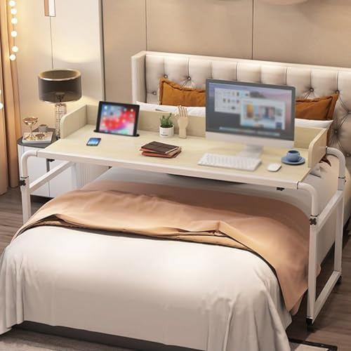 Klein überbetttisch Auf Rollen，small Mobile Standing Desk Rollen Höhenverstellbar Bett Beistelltisch Holz Tisch Mit Betttisch Klappbar Betttischen Rolltisch Büro(Color:Holz+)
