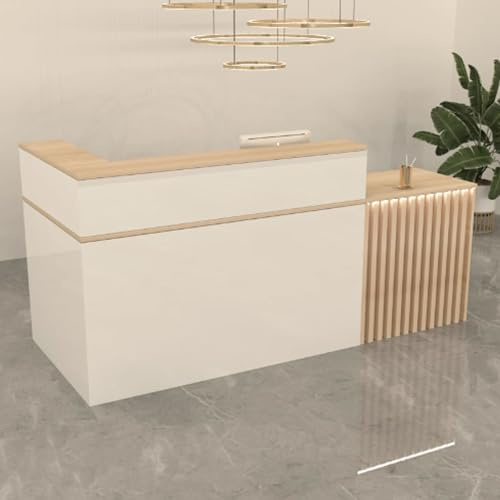 GUQASDV Empfangstheke Tresen Rezeption, Empfangstresen für Praxis, Reception Desk Salon, Reception Theke für Friseursalons, Supermärkte, Schönheitssalons(White+Natural,140cm)