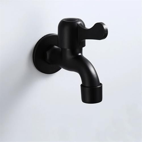 Schnittstelle Wandarmatur，Wandwasserhahn， Antiker schwarzer Waschmaschinenhahn, Mopp-Poolhahn, Edelstahl, an der Wand montiert, einzelner Kaltwasserhahn for den Garten im Freien(01)