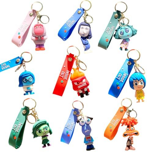 Inside Out Cartoon Design Decorative Keychain, Backpack Schoolbag Decoration Pendant, Birthday and Christmas Gift, 9 Pack Inside Out, Default