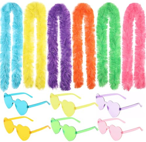 Velorique Boas en plumes artificielles de 2 m avec lunettes de soleil en forme de cœur pour mariage, anniversaire, Halloween, Noël