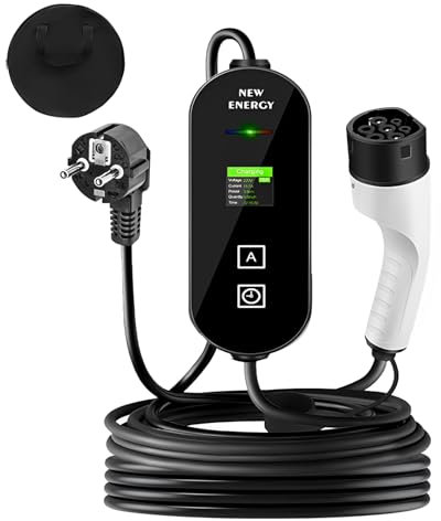 hindraem Cable de Carga portátil para vehículos eléctricos de 16 A y 5 kW: alimentación fiable en Cualquier Lugar, Cable de Carga para vehículos eléctricos de 10 m, Cargador de Coche Tipo 2.