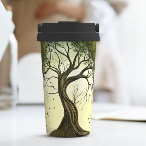KLLTYHMU Trees Coffee Mug de voyage isotherme en acier inoxydable avec couvercle et boucle de transport dissimulée pour homme et femme 500 ml