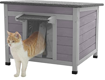 Aivituvin Outdoor Katzenhaus aus Holz Isoliert Feral Katzenhaus Wetterfest für Winter Doppelzimmer Indoor (Grau, M)