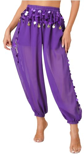 Sinleey Damen Bauchtanz Hose Glitzer Hose Orientalischer Tanz Sarouel Bauchtanz Kostüm Show Tanzbekleidung