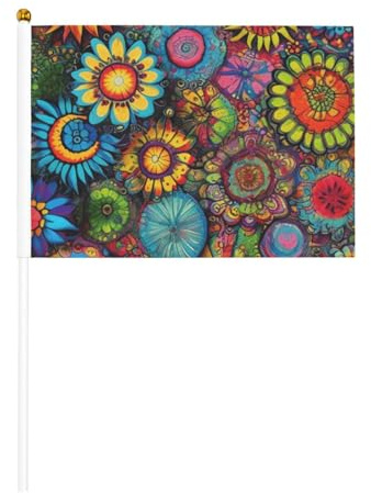 Lot de 6 drapeaux à main avec motif hippie et 10 drapeaux à la main, petits drapeaux pour défilés, fête, bar, anniversaire