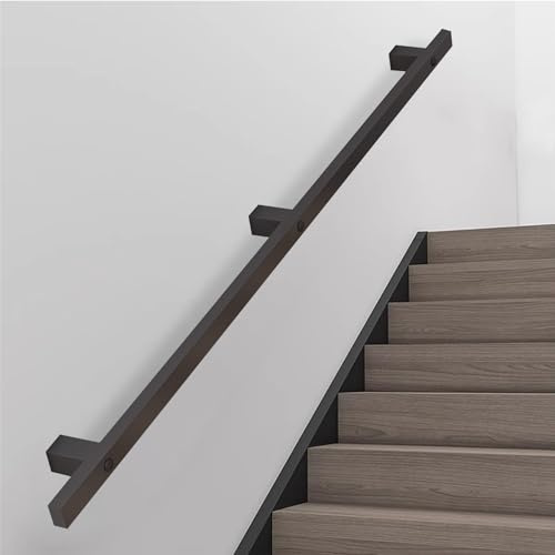 480cm Stair Handrails - Non-Slip Wrought Iron Indoor/Outdoor Wall Railings Square Tube Black Grab Rail for Stair Safety 2m 3m 4m 5m Options Available