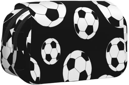 OKFSTY Federmäppchen mit Fußball-Motiv, doppellagig, großes Fassungsvermögen, für Schulbedarf für Kinder, Schwarz, Schwarz , Einheitsgröße, Taschen-Organizer