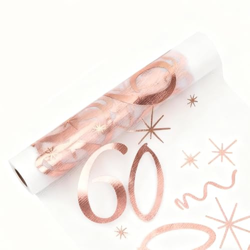 Tischläufer 60. Geburtstag, Roségold 60. Geburtstag Tischdeko 28cm x 10m | Tischdecke Deko Rolle, Geburtstag Tischband für 60 Jährige Mann und Frau