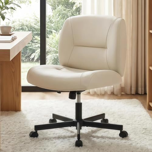 Ckaff Homeoffice Stuhl, Bürostuhl Schminkstuhl Höhenverstellbar Drehstuhl aus PU, Ergonomisch Bürostuhl mit breitem Sitzkissen, Höhenverstellbar Schreibtischstuhl Drehstuhl, Lesesessel, Grau