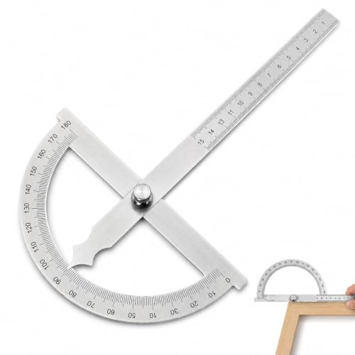 Winkelmesser aus Edelstahl (0-180°) – Präzisions-Winkellehre mit Feststellschraube & Lineal-Skala, Gradmesser für Tischler, Schule, DIY, Malerei & Zeichnen (150 mm)