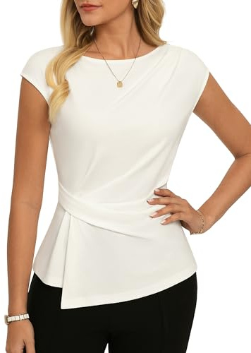 GRACE KARIN Femme T-Shirt D'Été Chemisier Élégant À Manches Papillon, Chemise Cintrée, Chemisier Cache-Cœur Hauts Blanc M