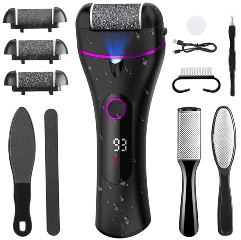 Electric Foot File Hard Skin Remover, Wolady Rechargeable Waterproof Callus Remover Foot Care,3 Adjustable Speeds, Professional Pedicure Tools Set for Dry Dead Skin/Feet Cracked Heels Calluses(Black)