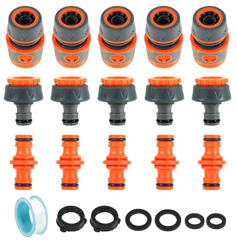 SIWOKJJO Garden Hose Pipe Connectors and Fittings Set | 15 Pcs Outside Garden Hose Connector, Hosepipe Connectors to Outside Tap Connectors Adapter for Taps 3/4 and 1/2 inch