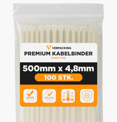 verpacking Colliers de serrage premium naturels 530 x 4,8 mm [couleur, taille et quantité au choix], résistants aux UV, haute résistance à la traction - 2000 pièces
