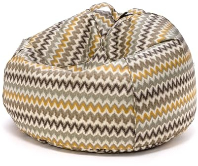 Ecopuf - Bean Bag - Sittsäck med Fyllning - Sittsäck för Utomhus- och Inomhusbruk, Bean Bag Chair med Vattenavvisande Tyg, Zickzackmönster, 90(B) x90(L) x50(H) cm, 2kg, Sakwa M Outdoor Gul