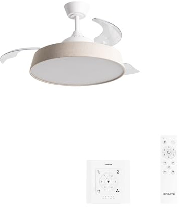CREATE / WIND CLEAR CONTOUR/Ventilateur de plafond avec éclairage naturel avec contrôleur mural et télécommande / 40 W, minuterie, Ø 107 cm, pales rétractables, 3 intensités lumineuses