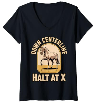 Women's Down Centerline and Halt at X Dressage Equestrian V-Neck T-Shirt