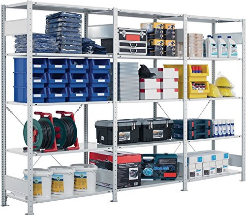 SCHULTE Anbauregal, lichtgrau RAL 7035, mit 6 böden, Traglast 150 kg/Boden, Feldlast 1000 kg, BxTxH 1000x400x2500 mm
