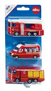siku 1818001, Feuerwehr-Set Frankreich, Metall/Kunststoff, Rot, Spielkombination, Bewegliche Teile