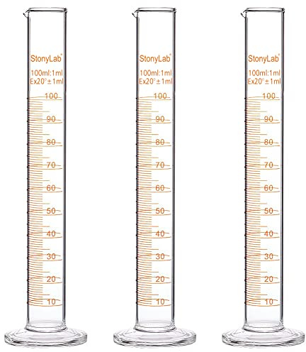 StonyLab 3 Pack Borosilicate Glass Heavy Wall Graduated Cylinder Measuring Cylinder, 100ml