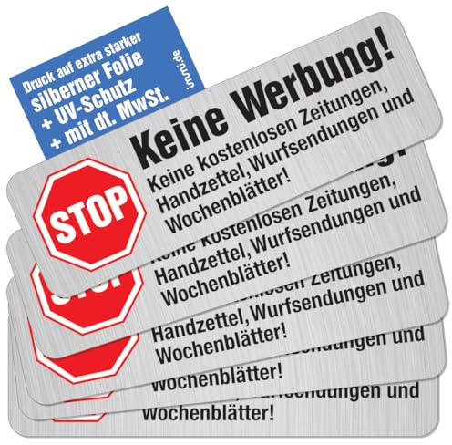 immi 5 St. Keine Werbung Aufkleber, Edelst.-Optik, Schild einzeln abziehbar