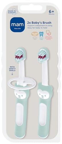 MAM Baby Toothbrush Training Brush 6+ Months – Extra Soft Infant & Toddler Toothbrush with Safety Shield, Small Rounded Head for First Teeth & Gums, Indicator Bristles, Non Slip Handle, BPA Free