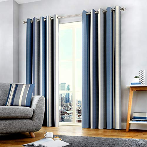 Fusion tende con occhielli, 100% cotone, blu, 167,6 cm larghezza x 182,9 cm goccia (168 x 183 cm)