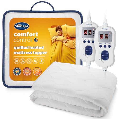 Silentnight Multi-Zone Electric Blanket Mattress Topper Double – Heating Pad with 4 Individual Heating Zones, 9 Heat Settings, Built-in Timer and Easy Fit Straps – Machine Washable – Double 140x140cm