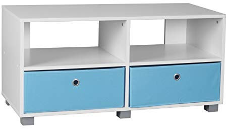 Mobile per TV a 4 sezioni, in legno, con 2 cassetti (azzurro)