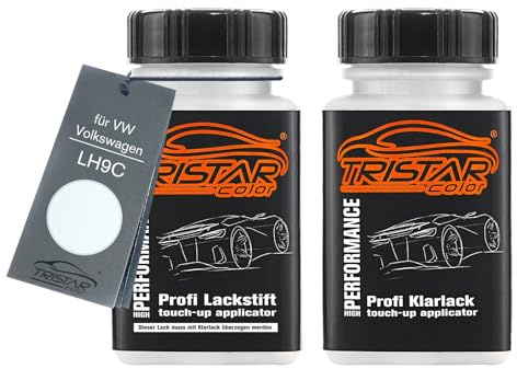 TRISTARcolor Autolack Lackstift für VW/Volkswagen LH9C Weiss + Klarlack | Set aus Basislack + Klarlack, Lackfläschchen mit Pinsel, je 50ml