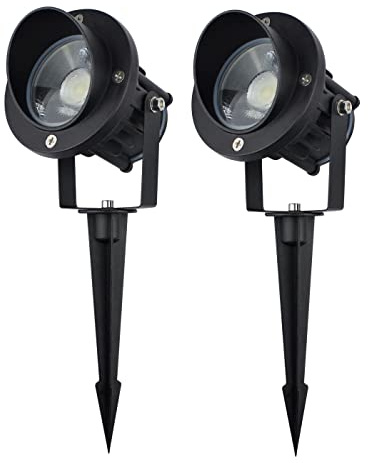 J.LUMI GBS9809 Flag Light Plug in Spotlight, 9W LED Outdoor Landscape Spotlight 120V 5000K Daylight, Metal Ground Stake, Corded Plug, Not Dimmable (Pack of 2)