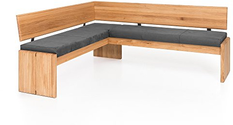 moebel-eins Scott Eckbank mit Truhe, Material Massivholz/Bezug Kunstleder, Kernbuche, 167 x 224 cm, grau