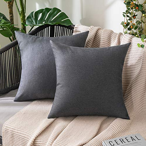 MIULEE Wasserdicht Outdoor Kissenbezug 45x45 Dunkelgrau Sofakissen 2er Set