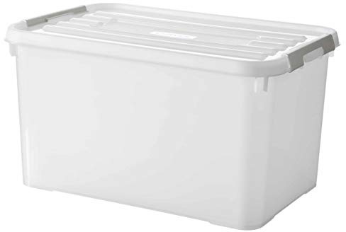 CURVER Handy Plus Aufbewahrungsbox, 65 l, multifunktional, 100% recycelt, für Schlafzimmer, Büro, Garage, Schuppen, Waschküche, Schnellverschluss mit Griffen, 40 x 60 x 39 cm, Weiß