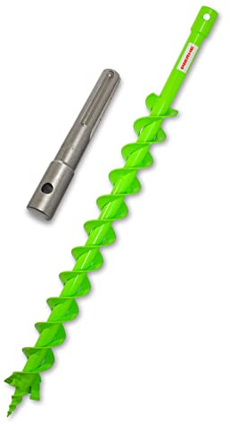 WERHE Erdbohrer 60 mm, Doppelspirale aus Vollstahl, SDS Max Adapter | Pfahlbohrer mit Zentrierspitze, Gesamtlänge 800 mm, Arbeitstiefe bis 760 mm, SDS Max Aufnahme 20 mm, inkl. Bolzen und Splinte