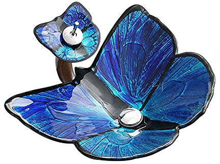 ALYHYB Waschbecken Waschbecken Schmetterling Gehärtetes Glas Waschbecken Waschraum Waschbecken Waschbecken Wasserfall Wasserhahn Waschtisch Wasserhahn Counter Top Mixer Set