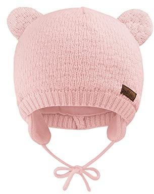 SEYUFN Babymütze, für Jungen und Mädchen, gestrickte Hündchen für Babys und Kleinkinder, mit Fleece-Futter, 0-36 Monate(Rosa,0-6 Monate)