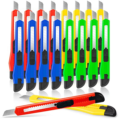 DIYSLEF Knife 16-Pack Box Cutter Retractable, Box Knife Perfect for Home, Office Use, Small 9mm Snap-off Blades Utility Knife for Cardboard, Cartons, Disposable Box Cutters Bulk for Work
