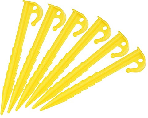 sourcing map Tienda Estacas Plástico 14cm/5.5 Pulgadas Esmeriladas Clavijas Dentadas Bordes con Gancho para Exterior Playa Campamento Toldo Lona, Amarillo Paquete de 10