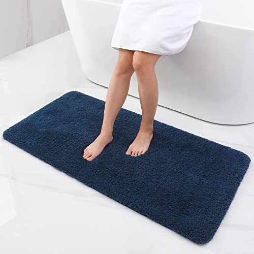 Homaxy Weich Hochflor Badezimmerteppich, Badematte, 60 x 120cm, Marine Blau | Saugfähig, Flauschige, Hochflor, Mikrofaser, Rutschfest, Maschinenwaschbar, Für Dusche, Badewanne, Badteppich, Badvorleger