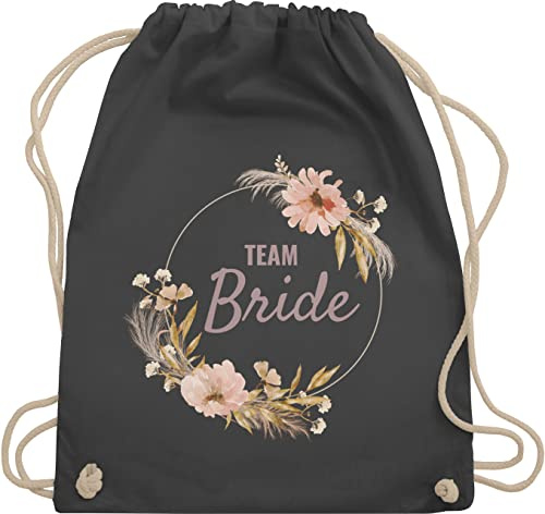 Turnbeutel Rucksack - JGA Junggesellenabschied Frauen - Junggesellinnenabschied Team Bride Boho Blumenkranz Motiv I - Unisize - Dunkelgrau - hen party accessories brauttaschen jungesselnabschied