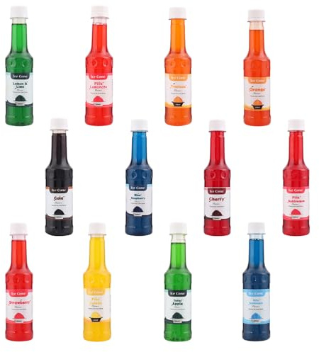 Sirop pour cônes glacés, (250 ml, Tropical, pink bubblegum, pina colada, cola, cherry, lemon & lime, orange, blue raspberry, tangy apple, blue bubblegum, strawberry)