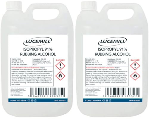 Lucemill 91% Rubbing alcohol | 10 Litre | Super Strength IPA Surface Sanitiser | 91% Isopropyl Alcohol | Clear Liquid