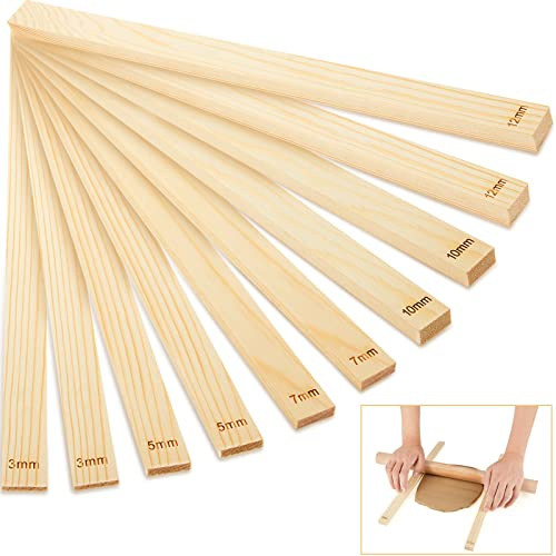 Sasylvia 10 Pcs Pottery Wooden Rolling Pin Guides Sticks Set Polymer Clay Depth Guide Ceramic & Pottery Tools | Wooden, Teaching Rolling Mud Stick Guide, Polymer Clay Depth Thickness Guide, Pottery Mudboard Tool
