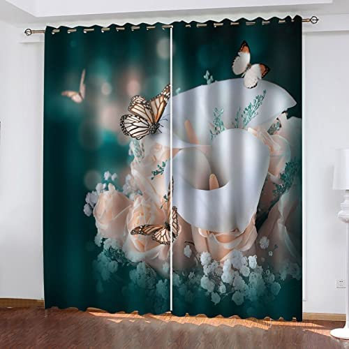 3D Vorhänge Pflanzenblume Schmetterling Undurchsichtige Vorhänge Waschbar Langhaltig Hochwertig Verdunkelungsvorhang Wohnzimmer Schlafzimmer Küche Thermovorhang 150(B)X166(H) Cm - Kinder Vorhänge