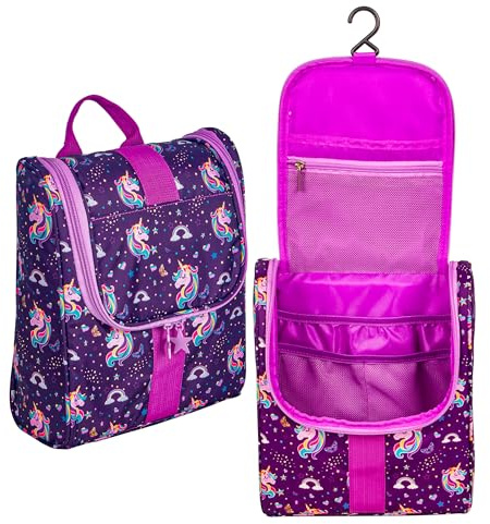 Remobia Hicol Cute Cartoon Hanging Kids Toiletry Bag Children Travel Cosmetic Makeup Organizer Wash Bag Shower bag Over Night Bag Camping Shaving Kit Bag for Boys & Girls(Unicorn)