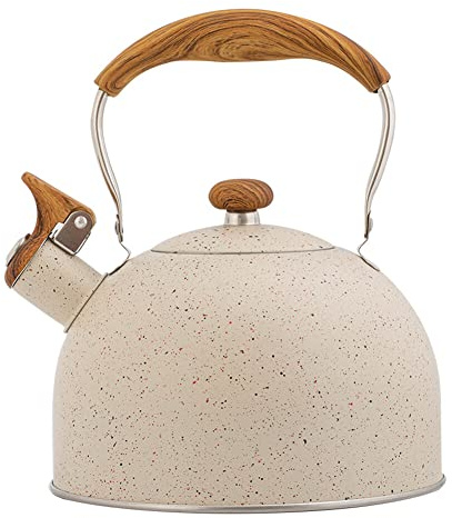 BYNYXI 2.5L Pfeifkessel Induktion, Moderne Wasserkessel Edelstahl Whistling Kettle Kaffeekessel Automatisch pfeifender Wasserkocher Flötenkessel mit Holzgriff Pfeifkessel für Induktionsherd Gasherd