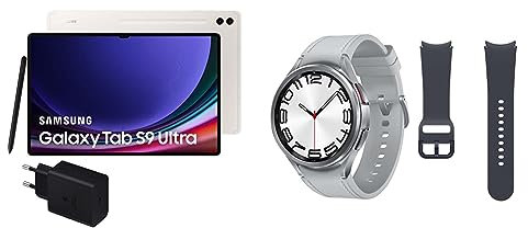 SAMSUNG Galaxy Tab S9 Ultra, 1 TB, WiFi + Cargador 45W - Tablet Android, Ranura MicroSD, S Pen Incluido, Beige (Versión Española) + Galaxy Watch6 Classic 4G LTE, 47 mm